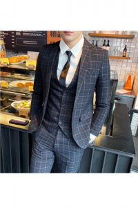 YT09-BLUYECHEQ-2XL BLUDK preorder c Tuxedo Rental Sale Purchase Ready made Malaysia Kuala Lumpur Selangor